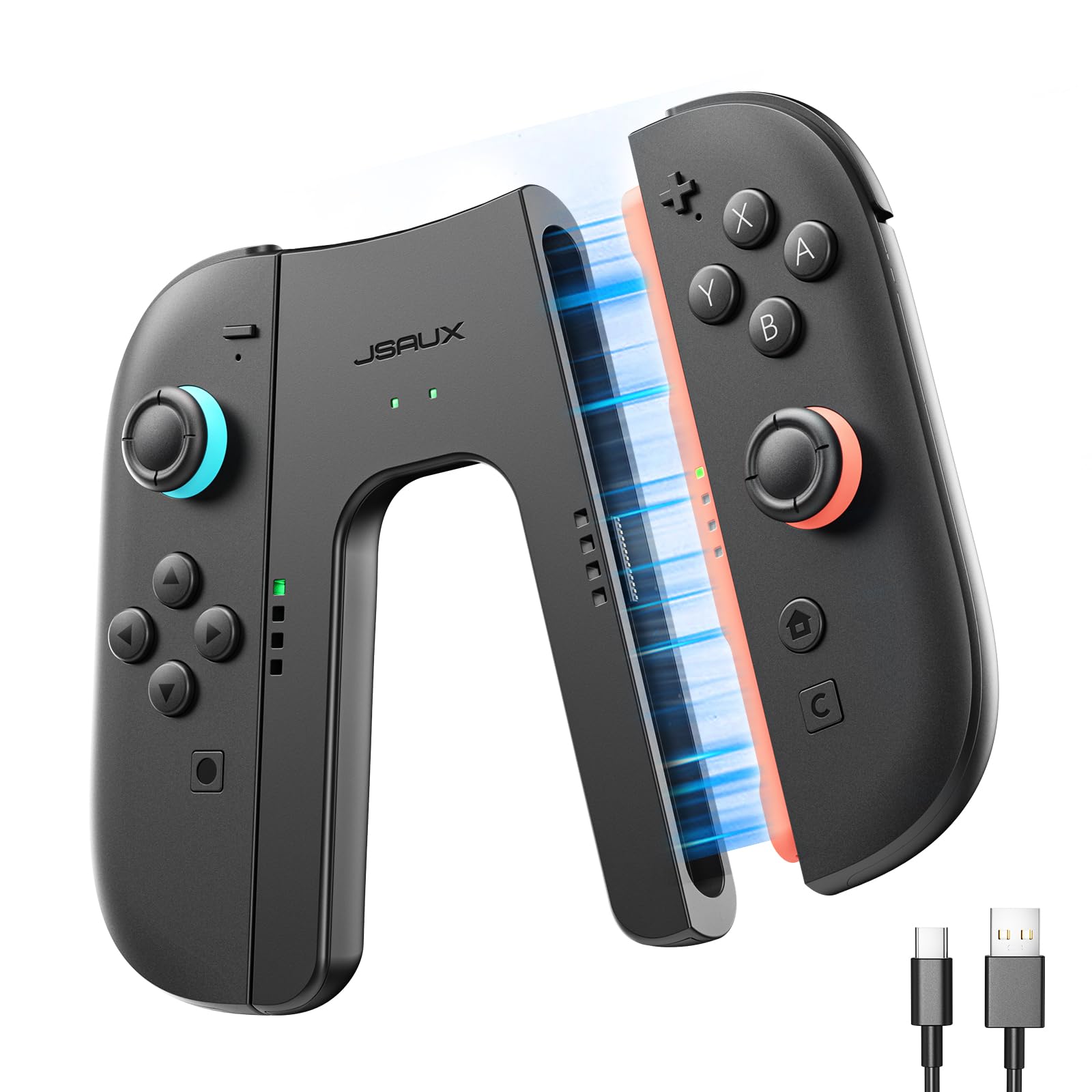 JSAUX Magnetic Charging Grip for Switch 2 JoyPads, Grip Controller