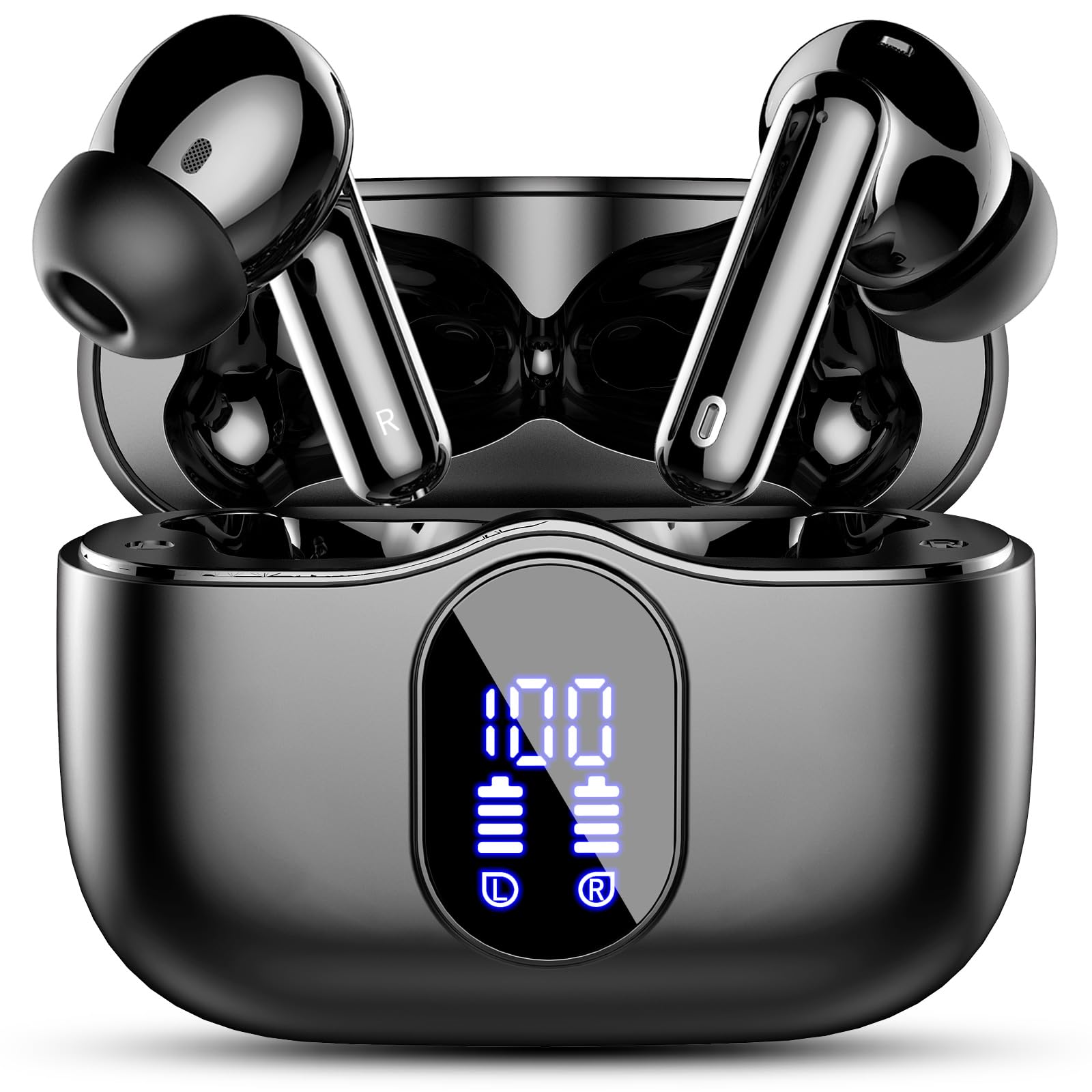 Wireless Earbuds, Bluetooth 5.4 Headphones Bass Stereo/Clear Calls, Black
