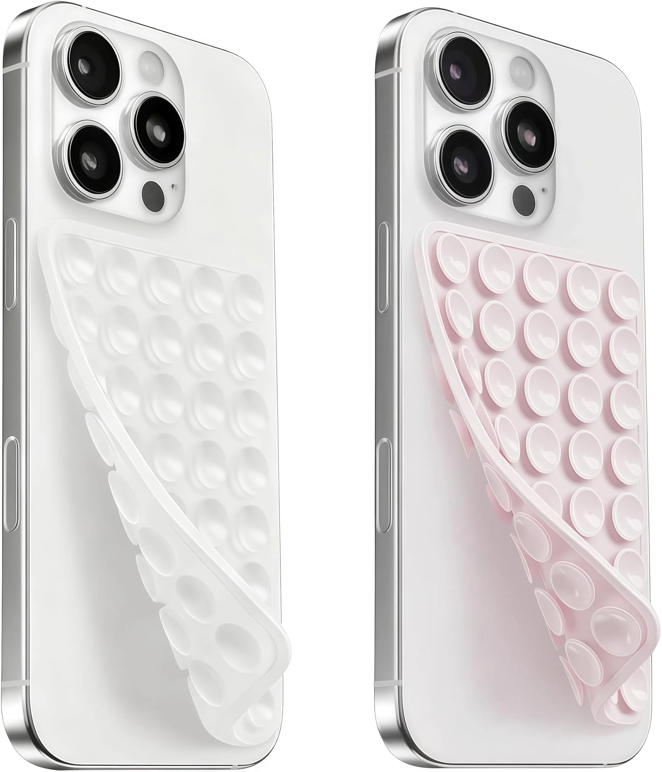 (2 Pack) Suction Cup Phone Case Mount Double Sided, Clear & Light Pink