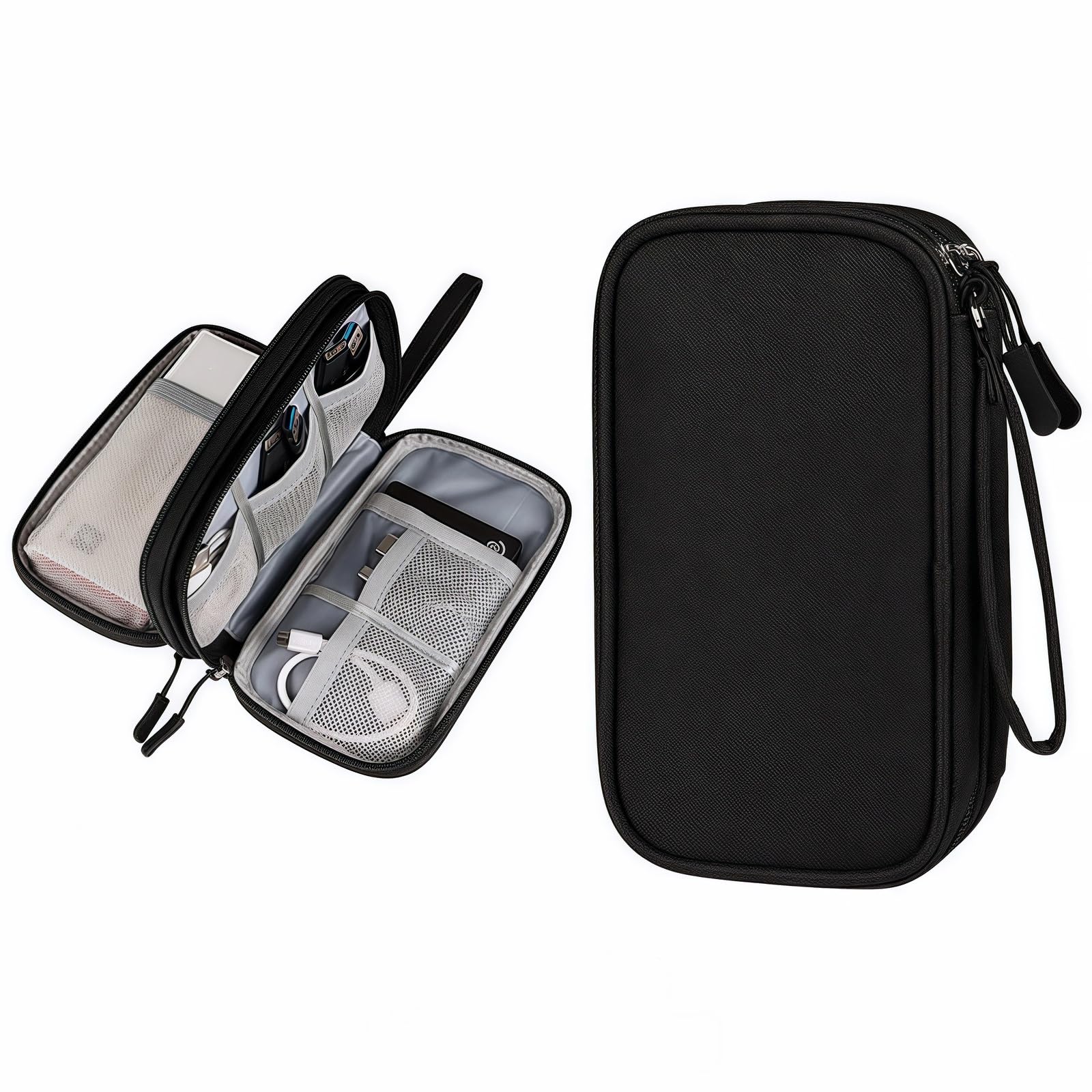 Hiiooweiyi Portable Waterproof Double Layers All-in-One Storage Bag, Travel Cord Organizer，Electronics Accessories Organizer Pouch Bag for Accessories,Charger, USB Cable, Gadget (black)