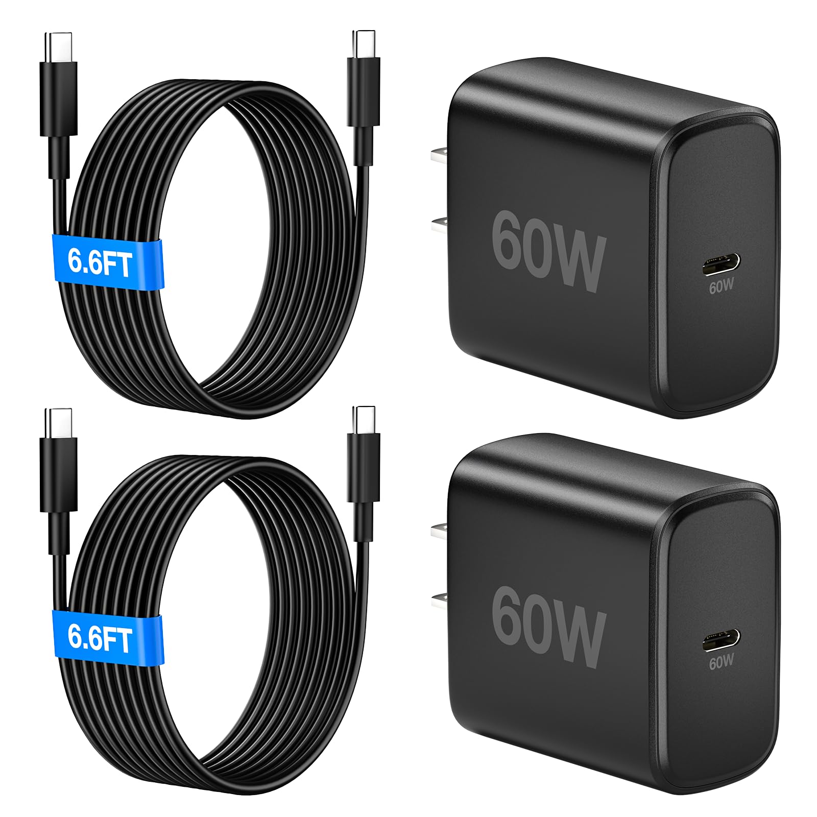 60W USB C Charger, 60 Watt Super Fast Charger Type C with 2X 6.6FT Cable