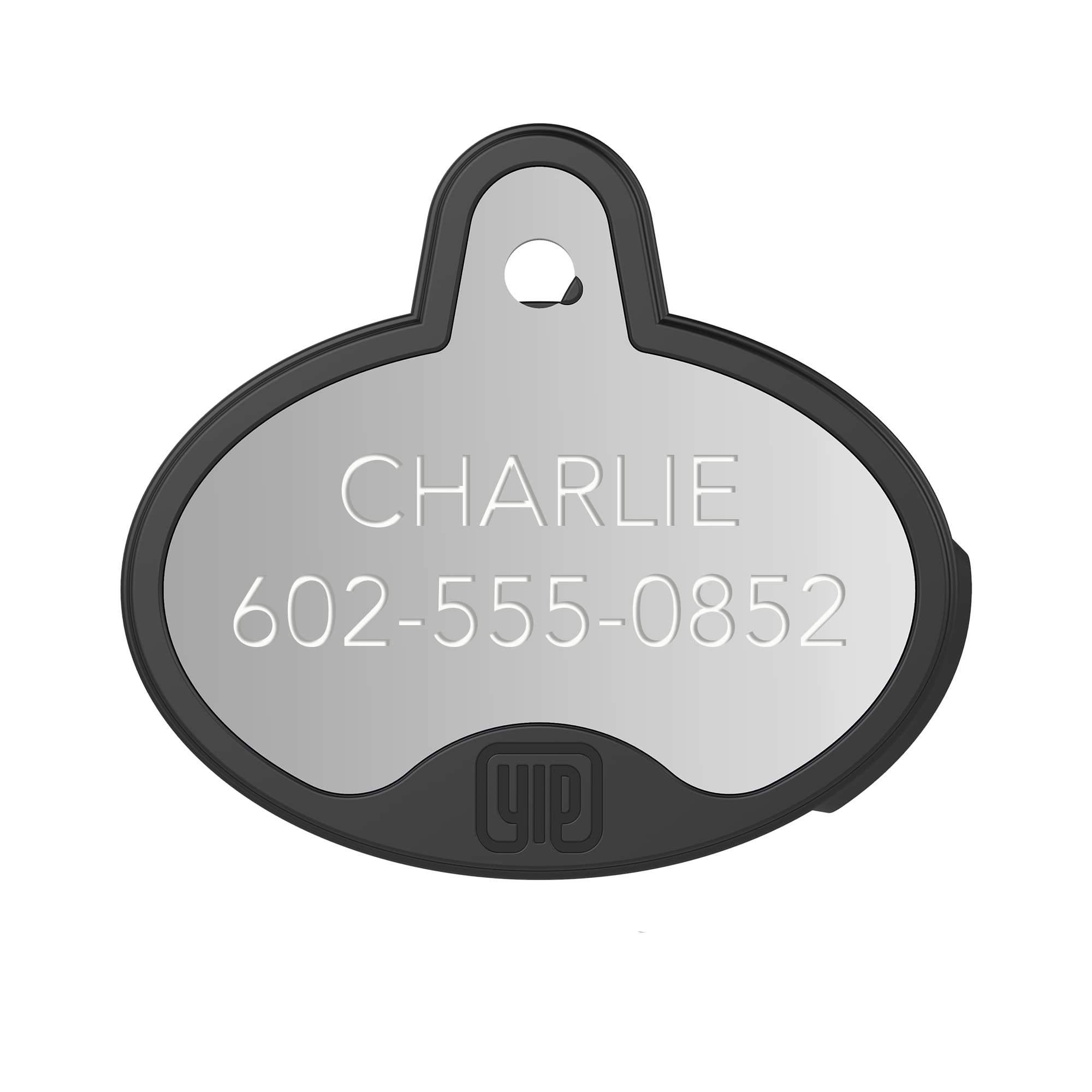 YIP Smart Tag ID Custom Engraved Locator - Works with Apple Find My (No GPS Subscription Or Monthly Fee) Personalized Tracker Device, Silver Oval