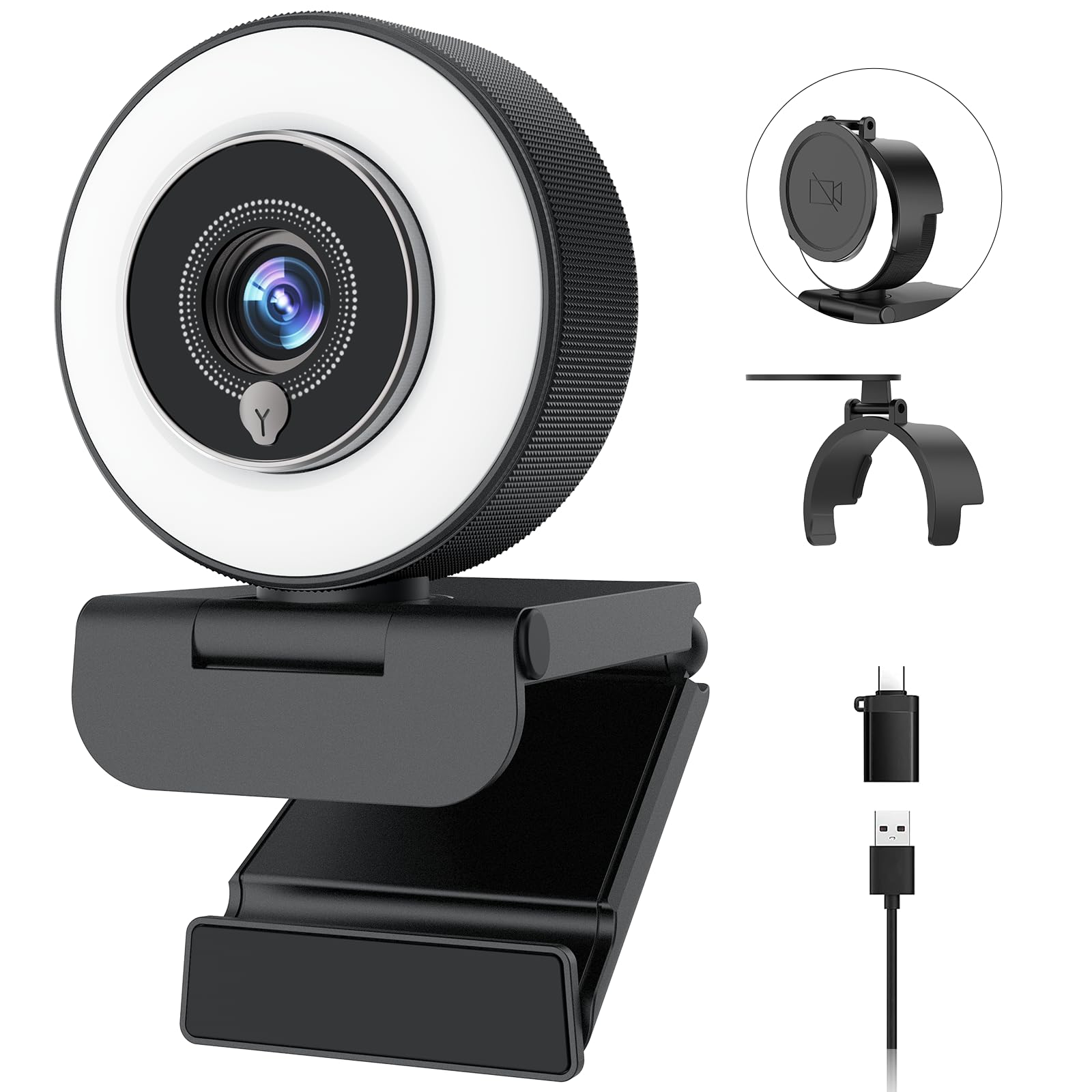 Angetube 4K Webcam with Ring Light, Computer Web Camera for Desktop, Laptop
