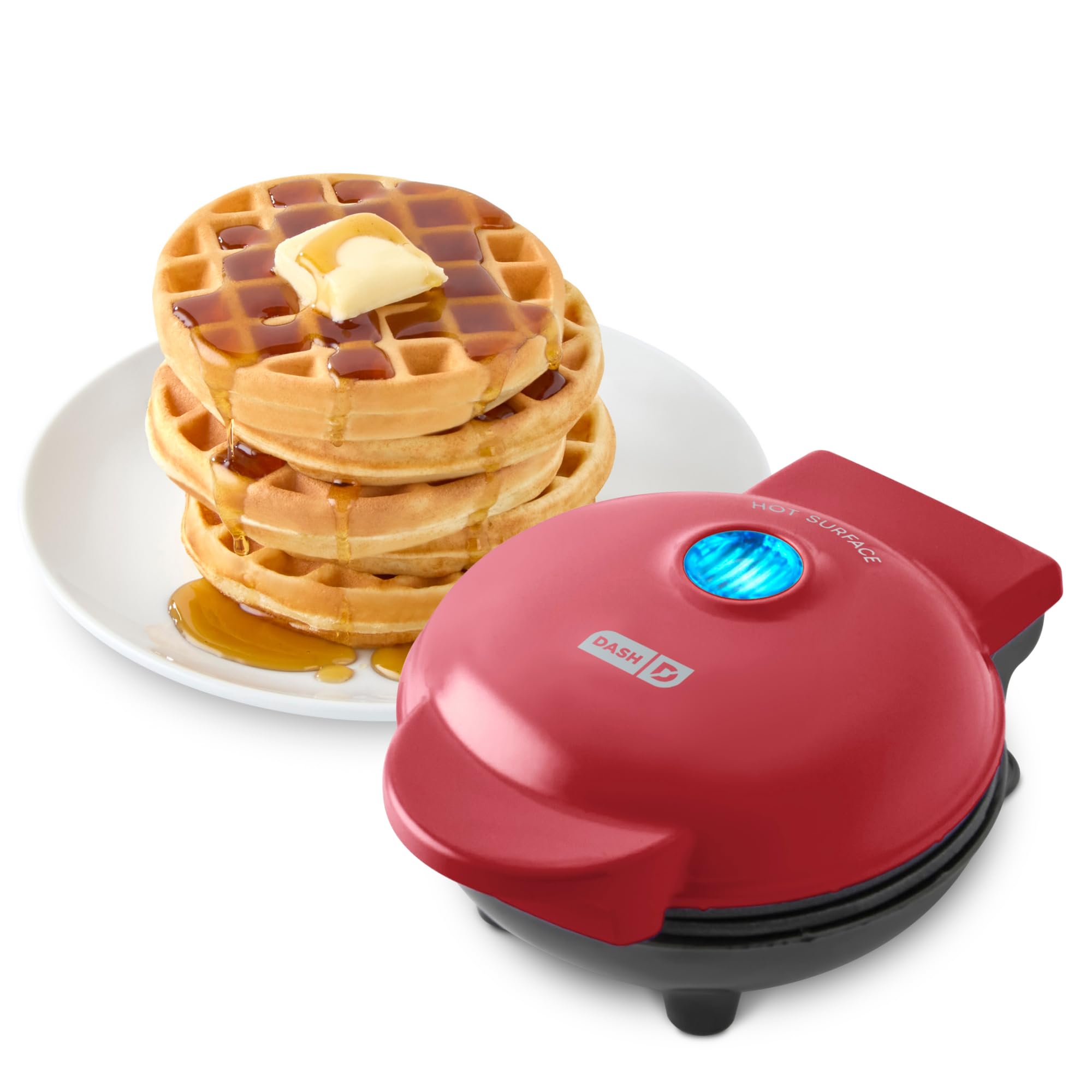 Dash Mini Waffle Maker, 4-Inch Nonstick Cooking Surface, Red