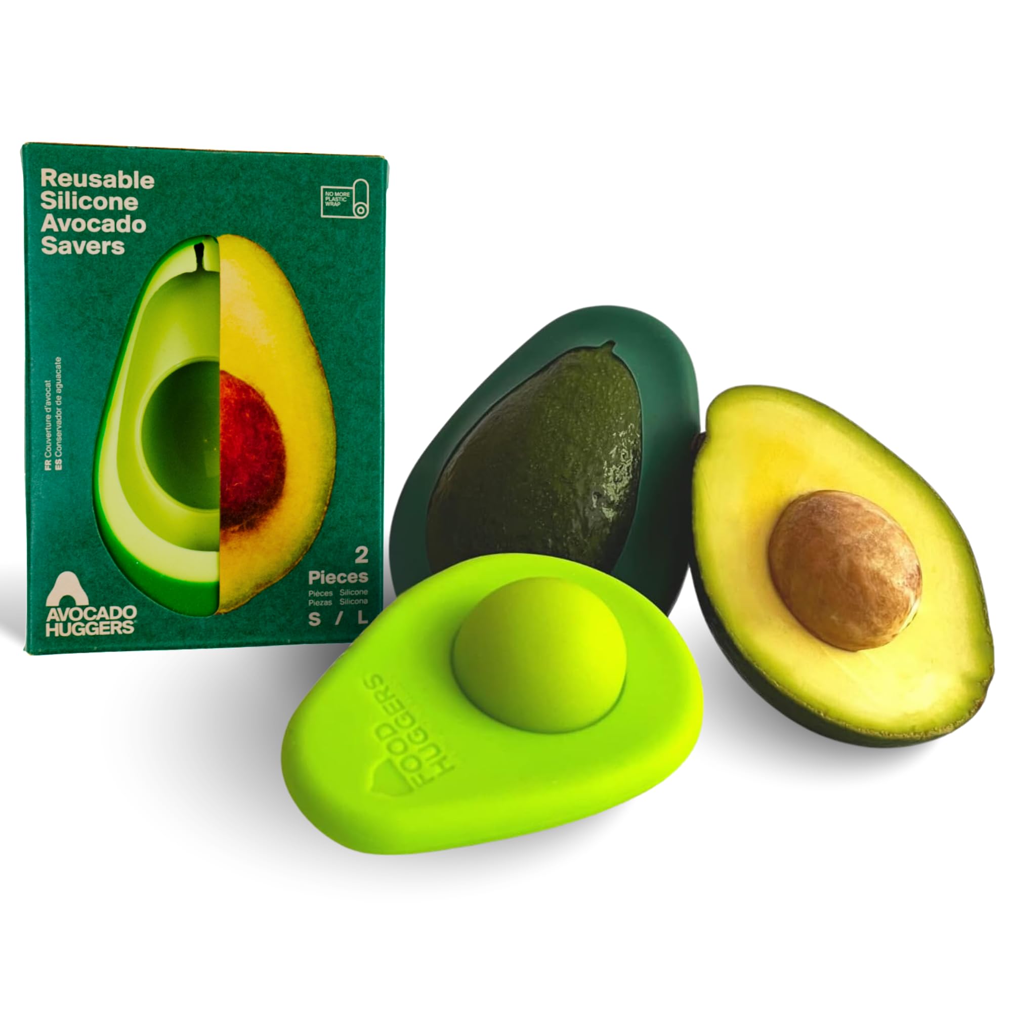 Food Huggers Avocado Huggers 2pc Silicone Reusable Avocado Savers with Pit Storage | BPA Free | Plas