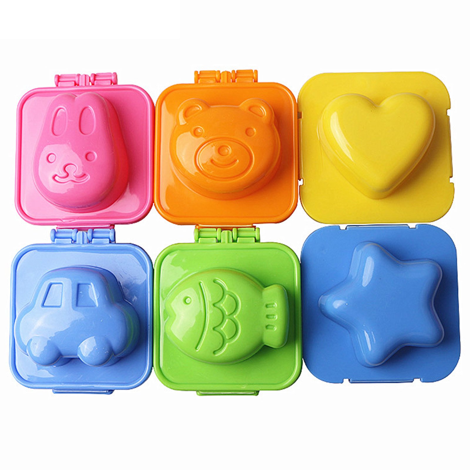 Ogrmar 6PCS Cartoon Cute Boil Egg Mold Fish Car Heart Shape Sushi Rice Mold