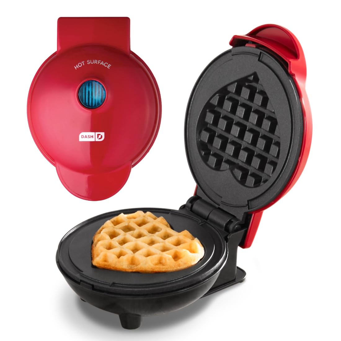 Dash Heart Mini Waffle Maker, 4-Inch Nonstick Cooking Surface, Red