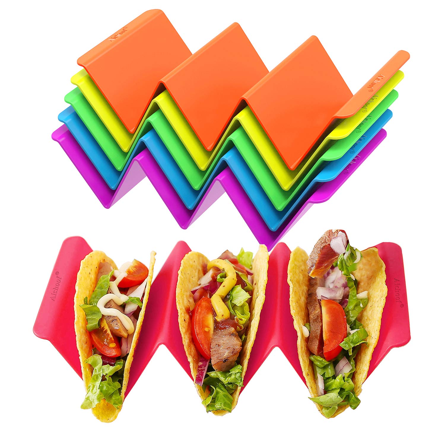 Aichoof Colorful Taco Holder Stands Set of 6, Large Taco Trays