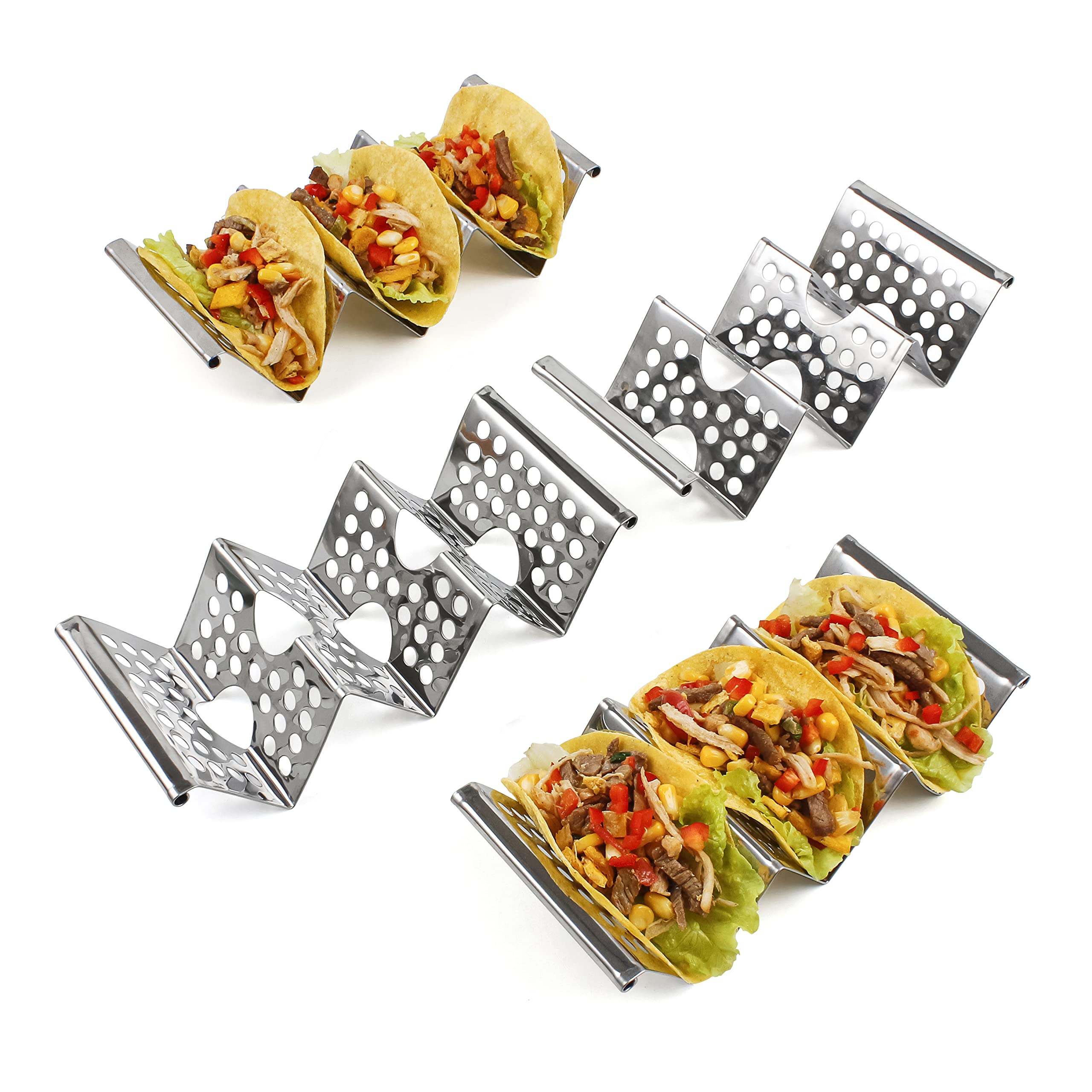 Stainless Steel Taco Holders Set of 4, Perforated Design, BPA-Free