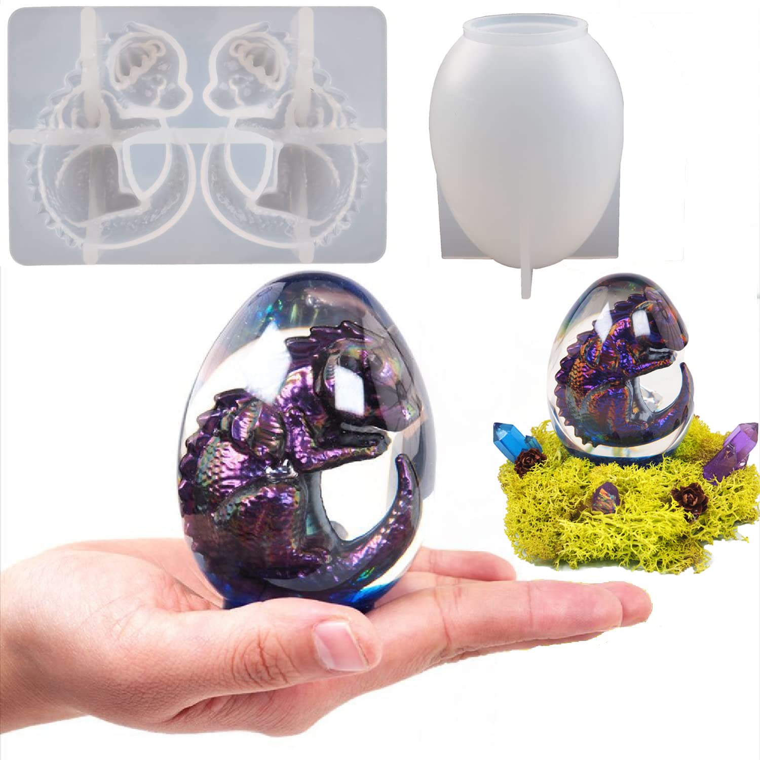 2 Pack Dinosaur Silicone Mold - Resin Candle & Easter Egg Mold - Animal & Cartoon Mold for Home Deco