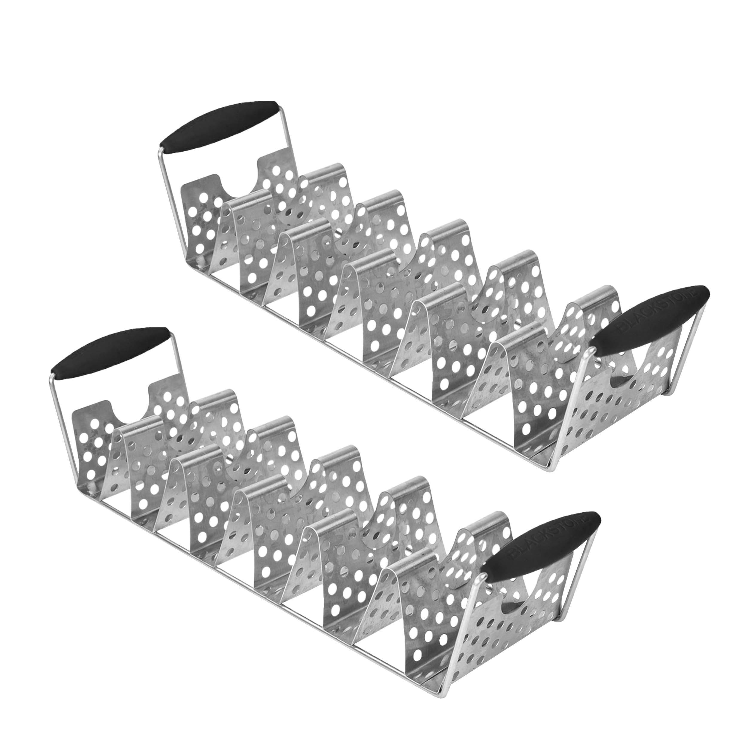 BLACKSTONE 5551 Deluxe Taco Holder Stand, Black/Silver, Pack of 2