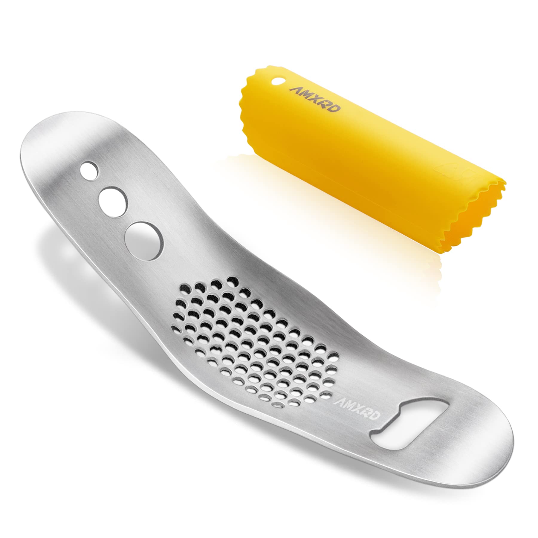 AMXRD Stainless Steel Garlic Press Rocker & Silicone Garlic Peeler
