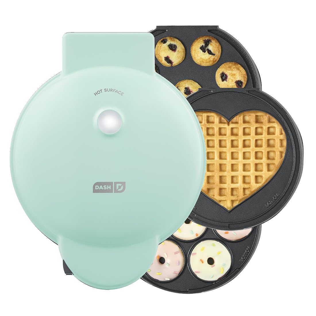 Dash MultiMaker® Treat Maker System - Make Mini Donuts, Cupcakes & Heart-Shaped Waffles - Interchang