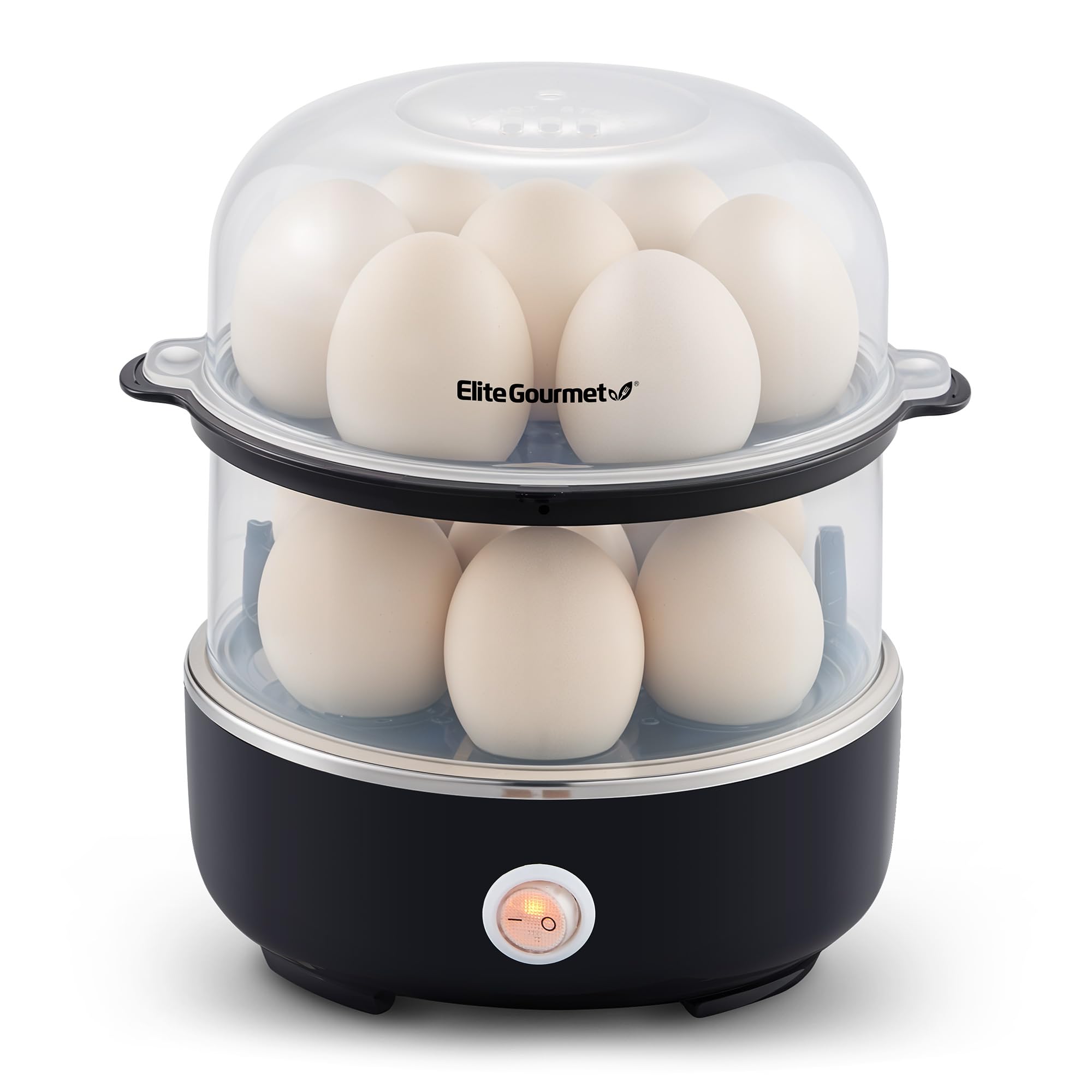 Elite Gourmet 14-Egg Two-Tier Egg Cooker, Steel Plate, Auto Shut-Off