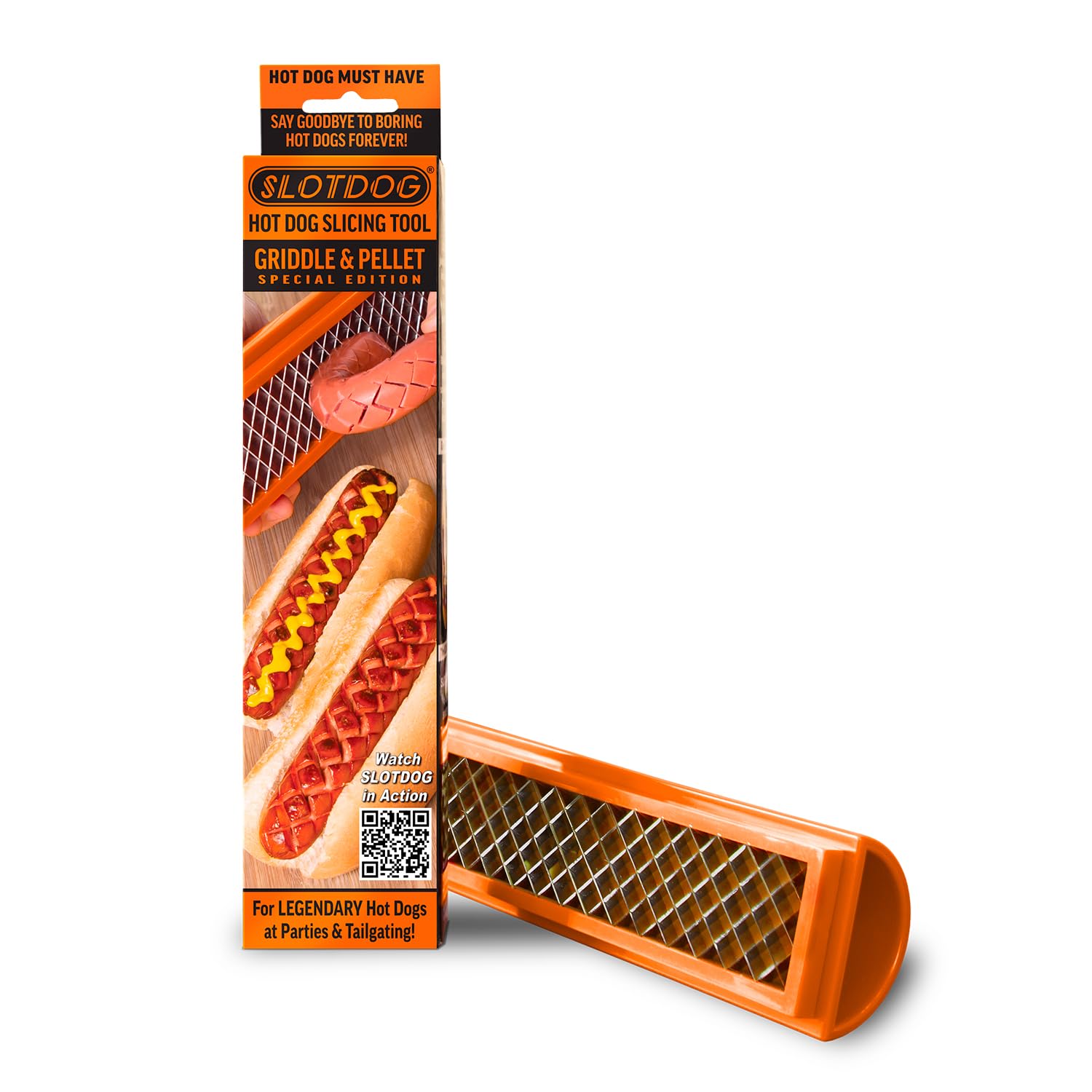 SLOTDOG - Hot Dog Slicing Tool - Orange - Griddle & Pellet Special Edition