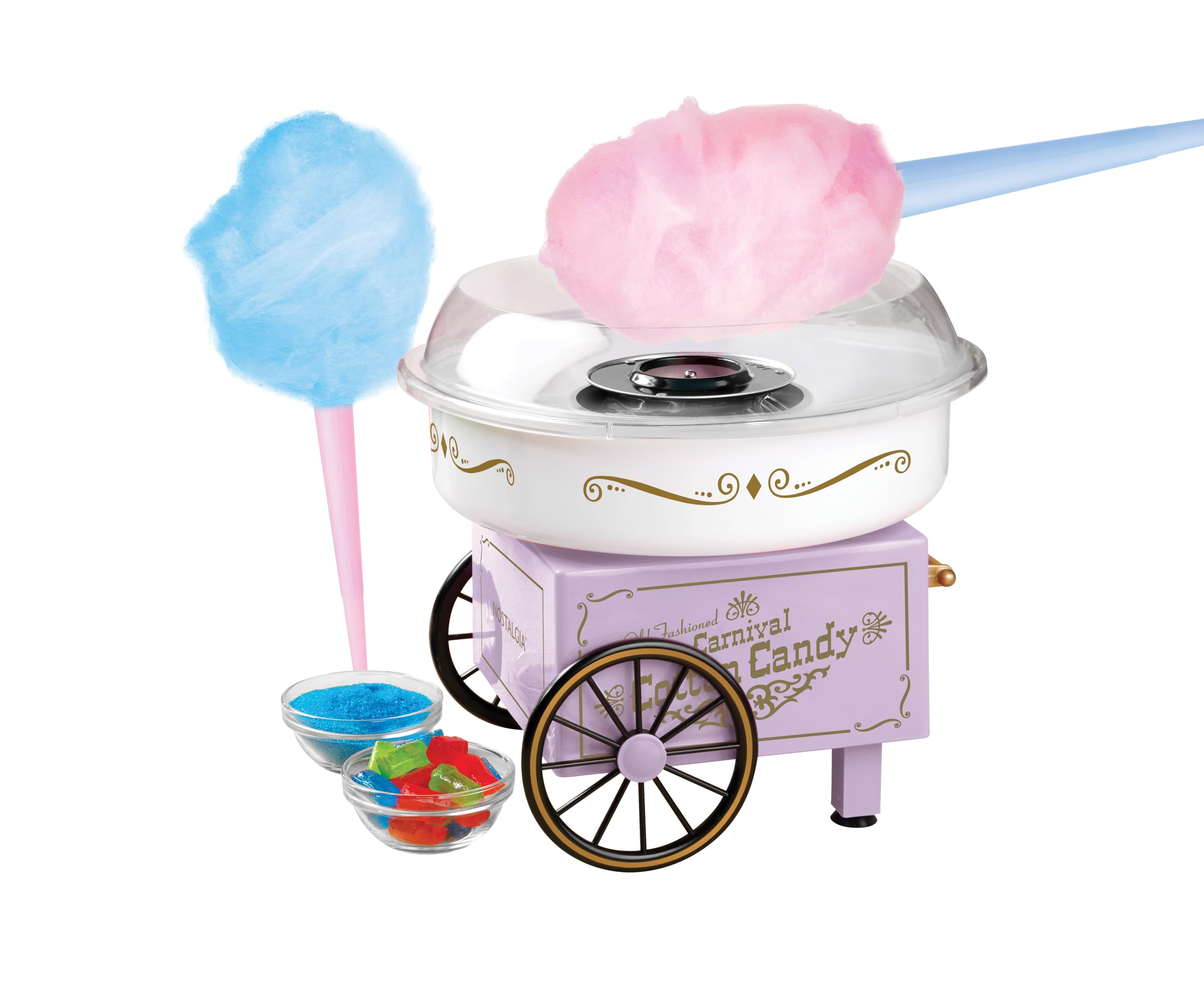 Nostalgia Vintage Hard and Sugar Free Candy Countertop Cotton Candy Maker, Includes 2 Reusable Cones