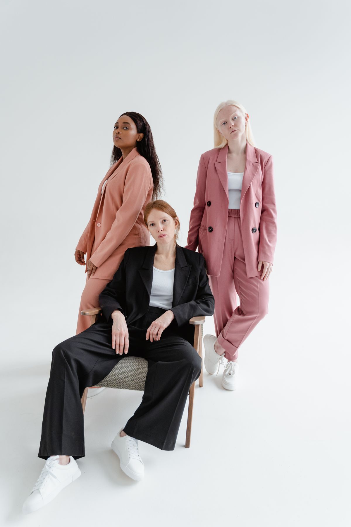 A full power-dressing look — structured jacket, bold color