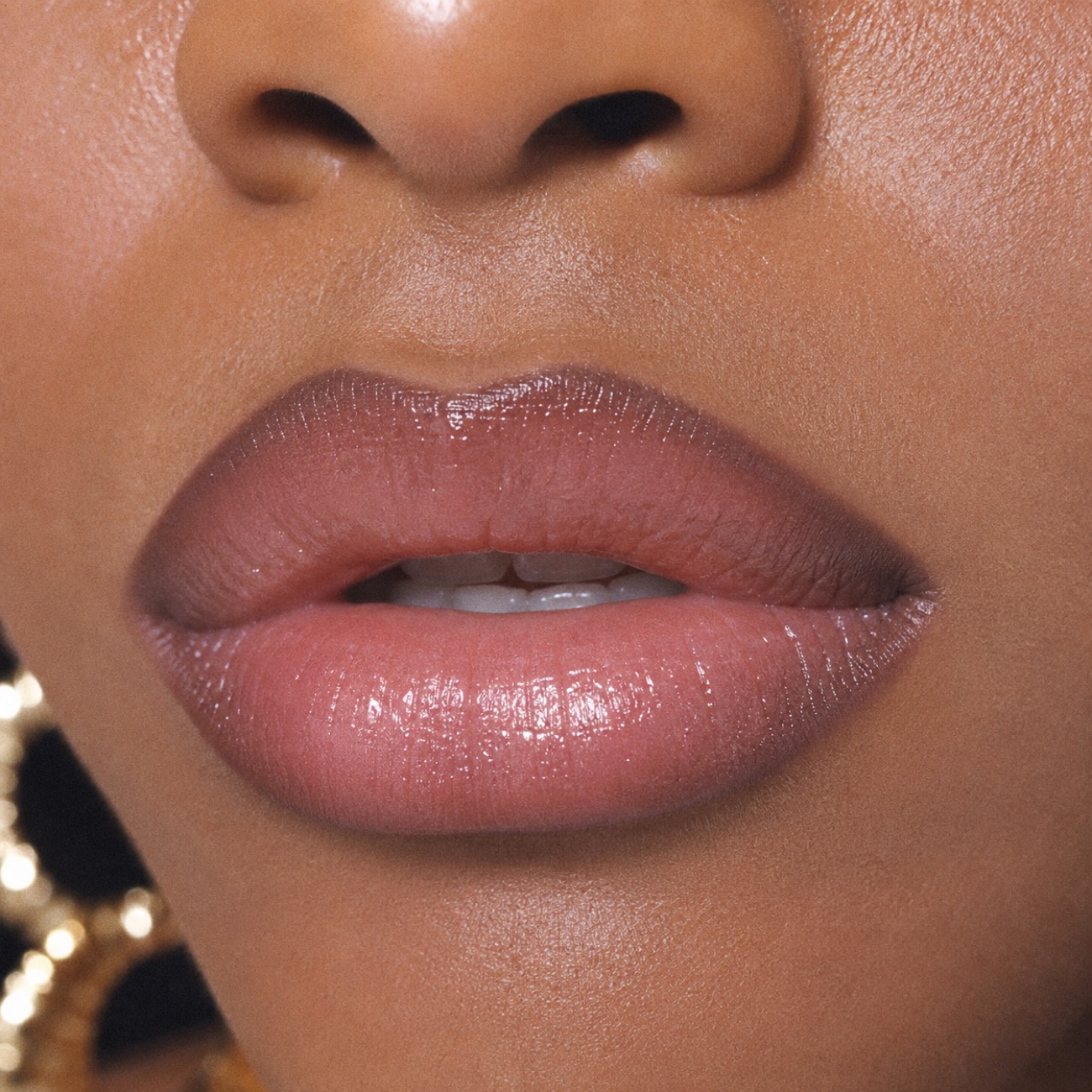 Close-up of a brown-lined, glossy 1999 lip with visible dimension