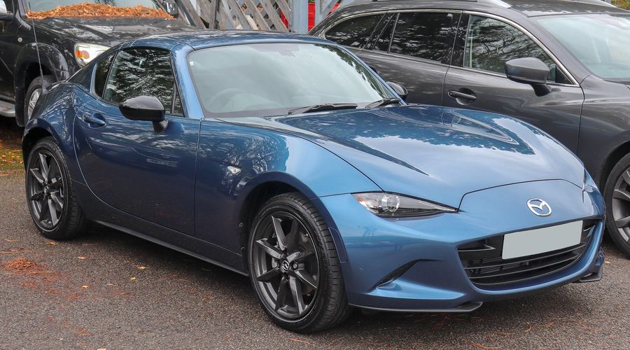 2018 MX-5 RF in blue, front three-quarter view.