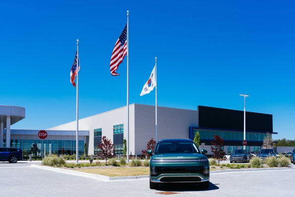 2026 Hyundai Ioniq 9 parked outside Hyundai's Metaplant America facility in Ellabell, Georgia.