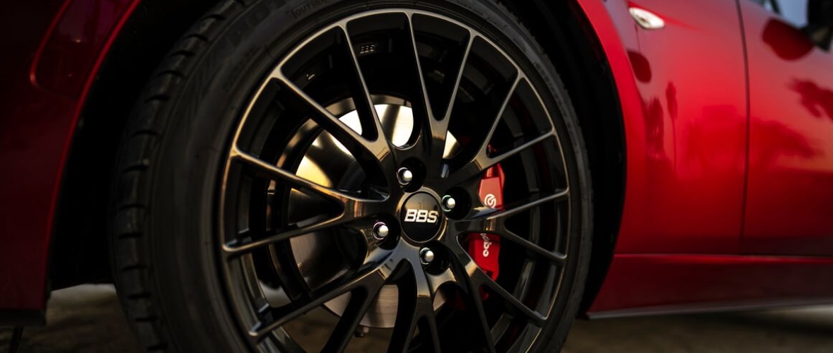 2026 Mazda MX-5 Miata BBS wheel detail.