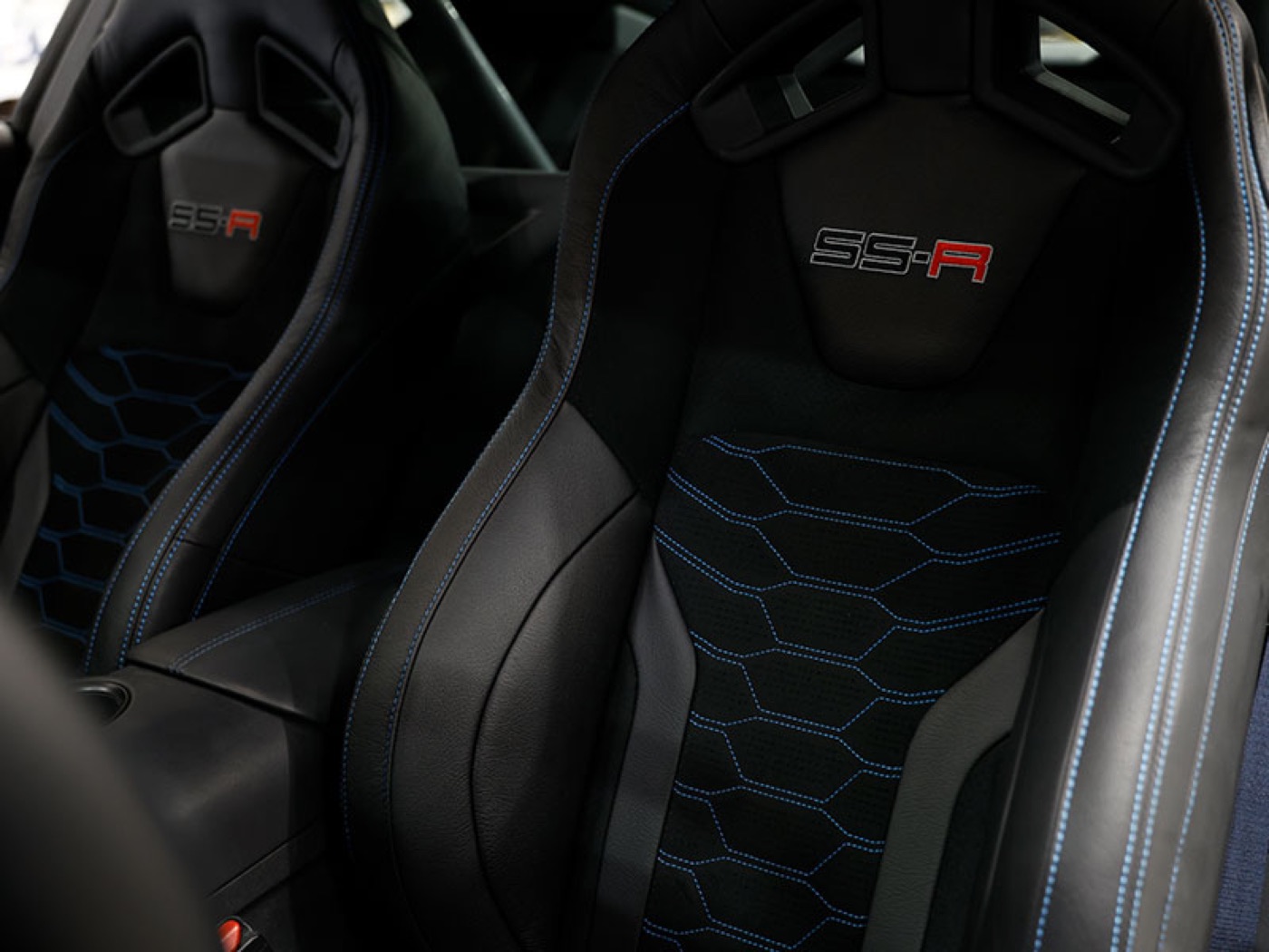 2026 Shelby Super Snake-R Recaro-style racing seats with SS-R embroidery, official Shelby American press photography.