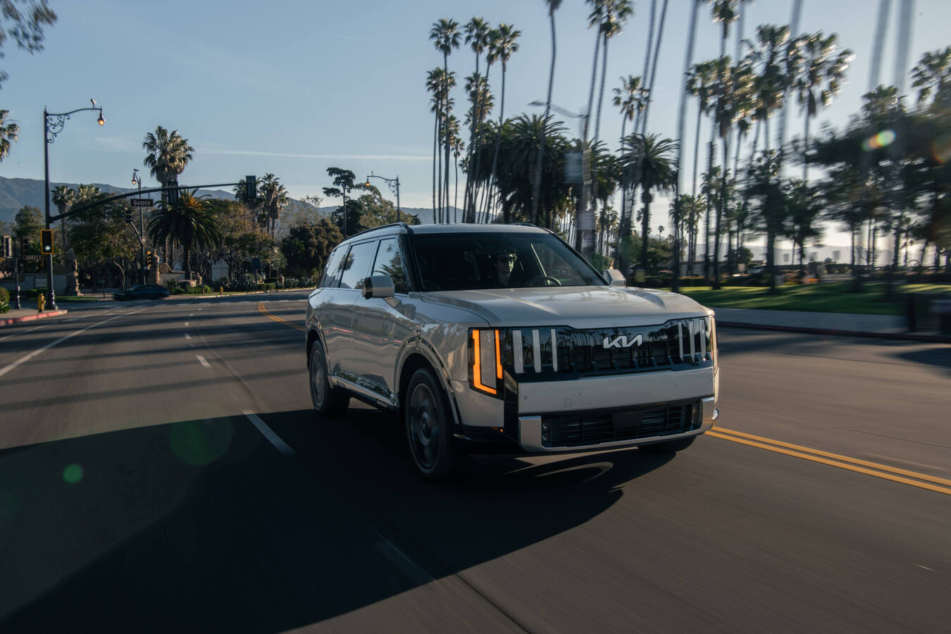 2027 Kia Telluride driving shot, official Kia press photography, 2 of 8.