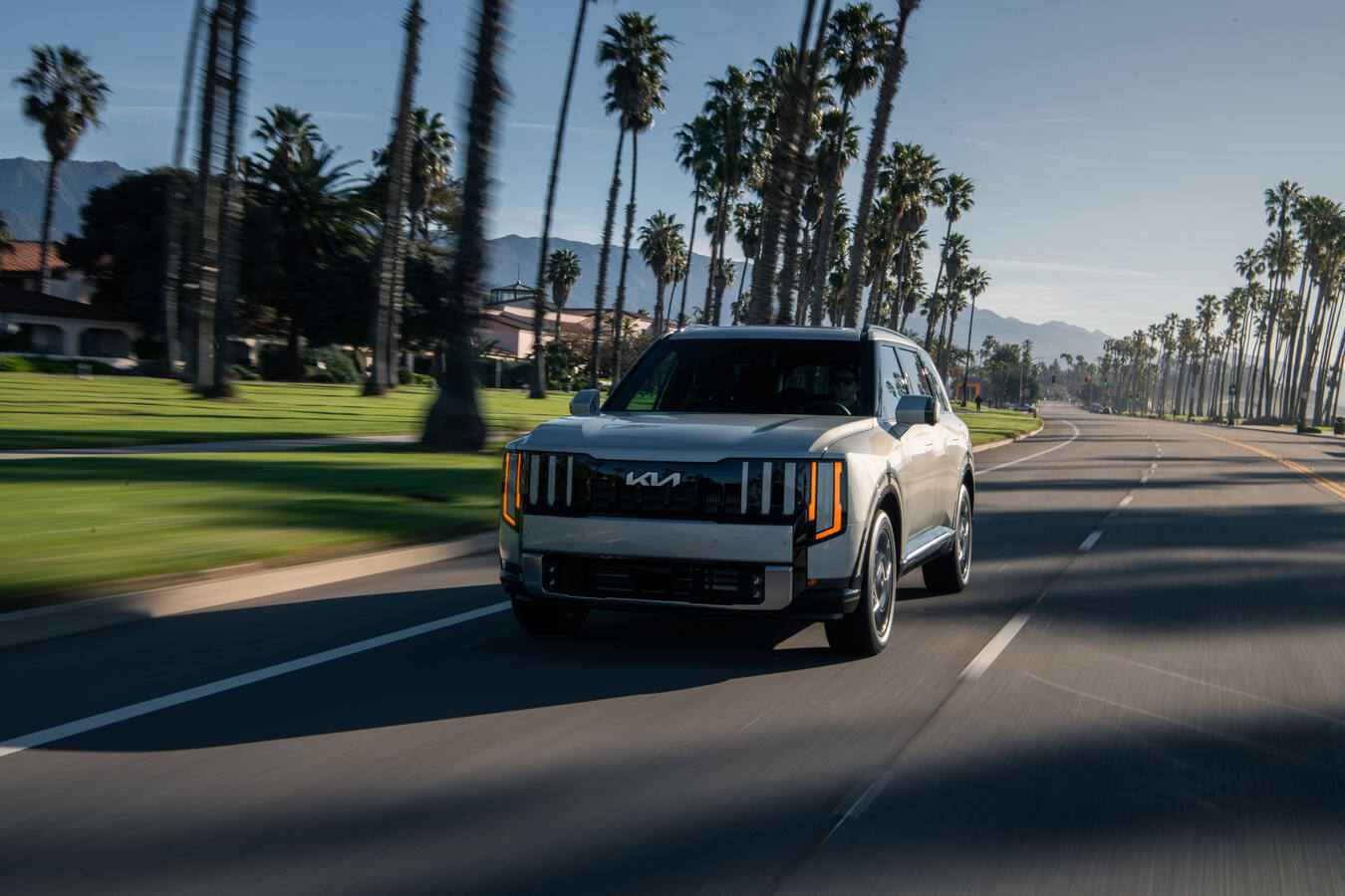 2027 Kia Telluride driving shot, official Kia press photography, 3 of 8.