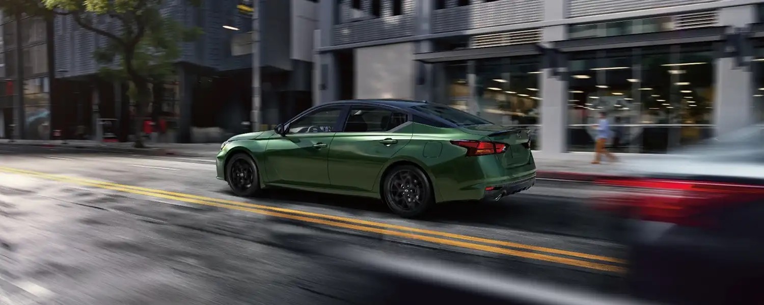 2026 Nissan Altima exterior, rear three-quarter in motion