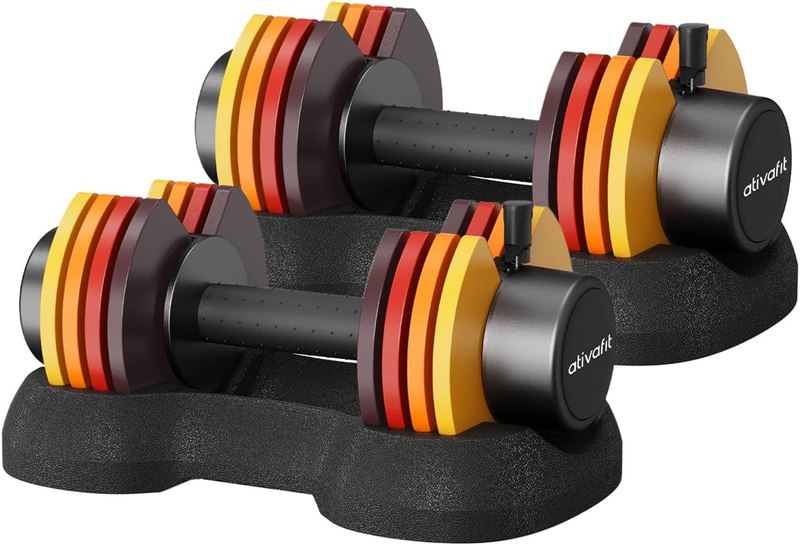 ATIVAFIT Adjustable Dumbbell Set of 2, 5–88LB Quick Dial Free Weights with Double Safety L