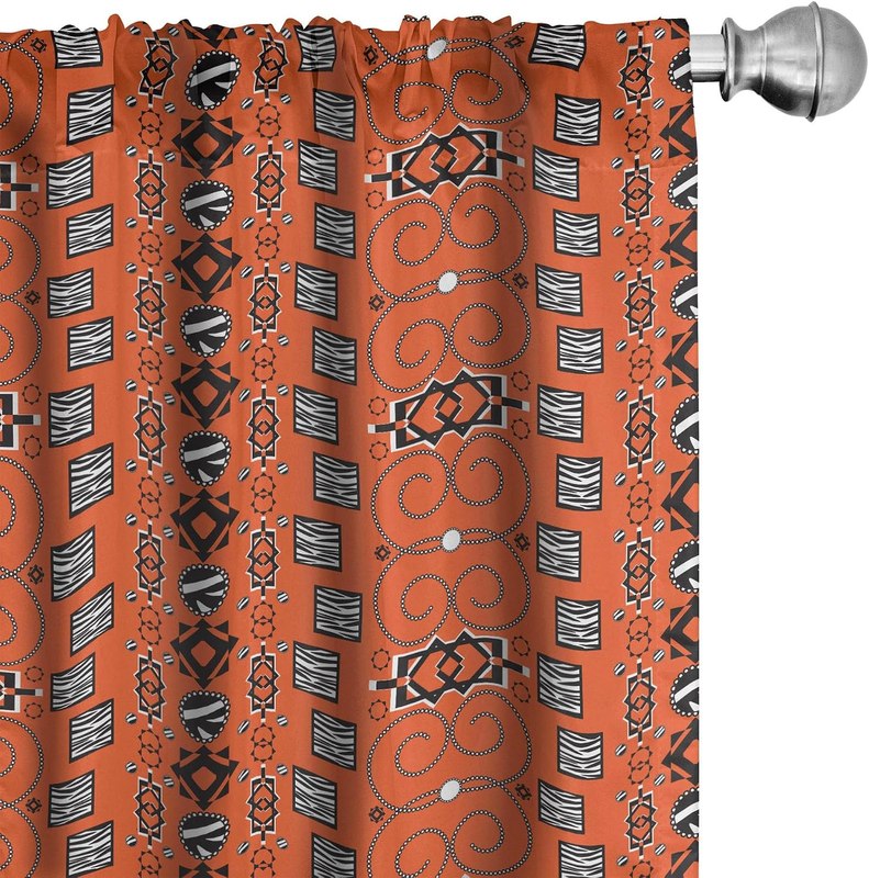 Ambesonne African Curtains, Pattern with Traditional Ornamental Folk Boho Design, Window Treatments 2 Panel Set for Living Room Bedroom, Pair of - 28" x 95", White Orange