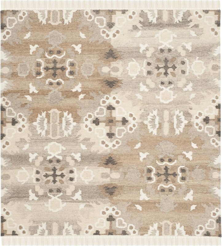 SAFAVIEH Natural Kilim Collection Area Rug - 7' Square, Grey & Multi, Handmade Moroccan Boho Tribal Wool & Viscose, Ideal for High Traffic Areas in Living Room, Bedroom (NKM318A)