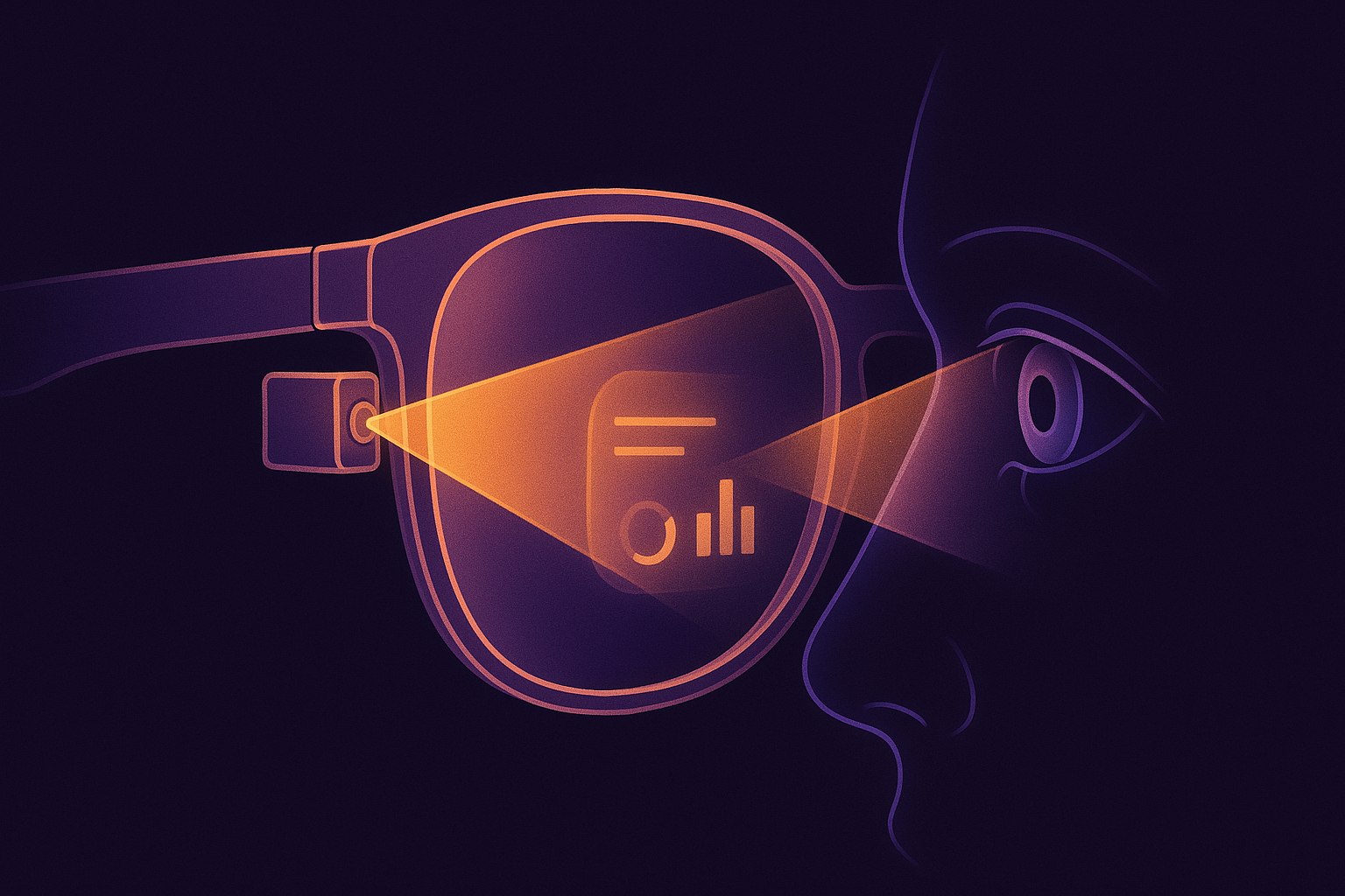 Illustration explaining how a waveguide heads-up display projects an image into a lens.