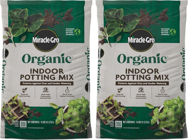 Miracle-Gro Organic Indoor Potting Mix, 16 qt. (2-Pack) | Protects Against Over & Under Watering, Planting Soil For Indoor Container Plants, Houseplants & Starter Plants, OMRI Listed