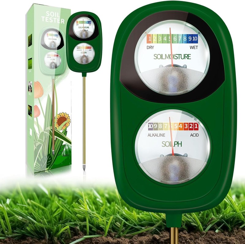 Soil Test Kit, 2-in-1 Soil Moisture Meter, Soil pH Tester, Large Dual Dial Soil Meter for Plants, Garden Soil, Lawn, Farm, Outdoor & Indoor Use-Dark Green