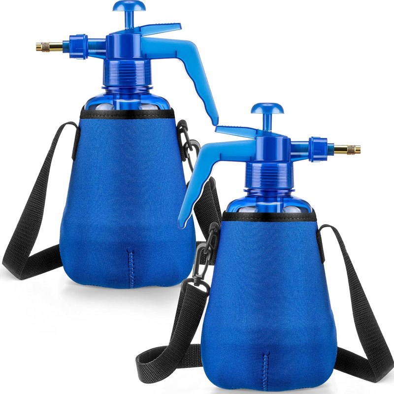 Teenyyou 2 Pcs 1.5 Liter Misters Spray Pump Bottle with Full Neoprene Jacket and Built in Carrying Strap Garden Plant Mister Spray Bottle for Spring Personal Cooling Plants Watering (Blue)