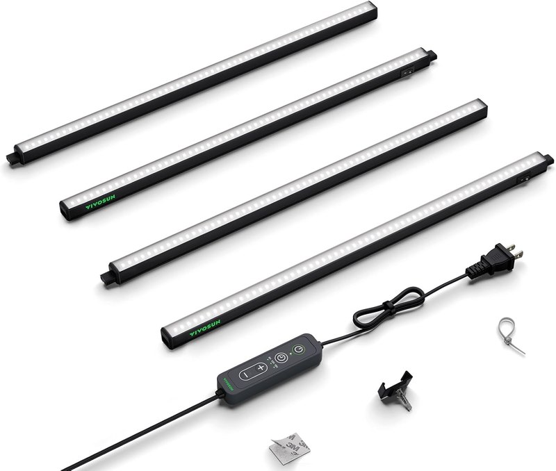 VIVOSUN T5 Grow Lights for Indoor Plants, 5000K Full Spectrum, 2FT | 60W (4 x 15W), 4-Pack, Timer & Dimming Controller, SGS Compatible, Linkable