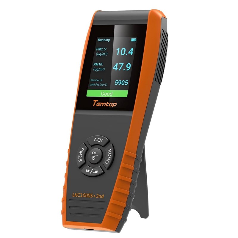 Temtop Air Quality Monitor PM2.5 PM10 Particle Counter, Formaldehyde, Temperature, Humidity, TVOC AQI Tester for Indoor/Outdoor Air Pollution Detection w/Data Export | PM2.5 PM10 Particle Counter, Formaldehyde, TVOC, Temperature & Humidity, AQI Tester with Data Export