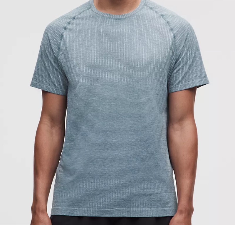 lululemon Metal Vent Tech Short-Sleeve Shirt in heathered blue, men's, real product photo.