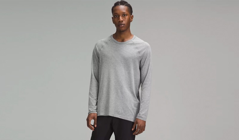lululemon Metal Vent Tech Long-Sleeve Shirt in heathered gray, men's, real product photo.