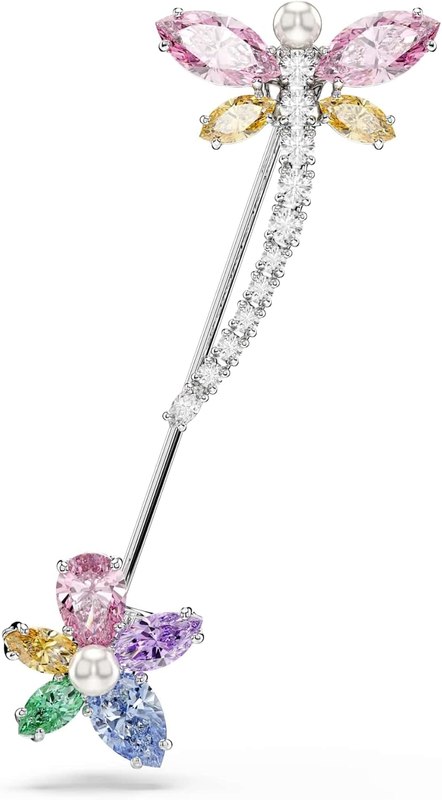 Swarovski x Ariana Grande Official Dragonfly Motif Jewelry Collection, Brooch, Pendant Necklace, Earrings, Mixed Cut Multicolored Stones, Rhodium Finish