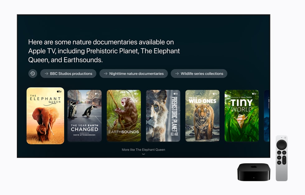 Apple TV 4K showing Siri AI suggestions