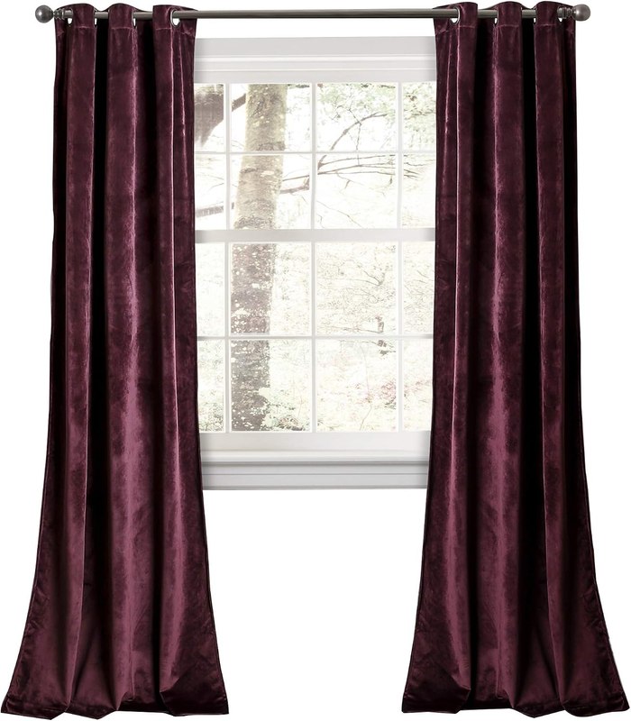 Lush Decor Prima Velvet Curtains Color Block Light Filtering Window Panel Set for Living, Dining, Bedroom (Pair), 38" W x 84" L, Plum