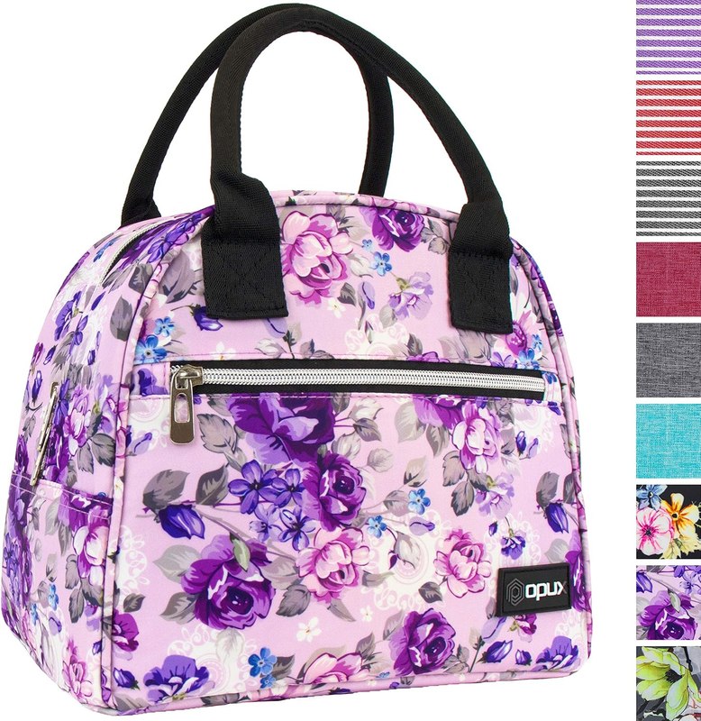 opux Insulated Lunch Box Women Girls Kids, 12-Can Lunch Bag, Floral Purple | Reusable Lunch box, Thermal Insulation, Keeps Food Warm, For Work School Office, Soft Cooler Tote Meal Prep