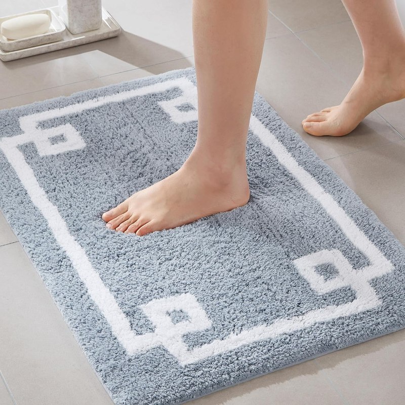 Madison Park Evan 100% Cotton Bath Rug Plush Absorbent, 20" x 30", Blue | Non-slip Backing, OEKO TEX, Luxurious Tufted Plush Bath Mat for Bathroom, Quick Dry, Spa Design Decorative for Shower Room