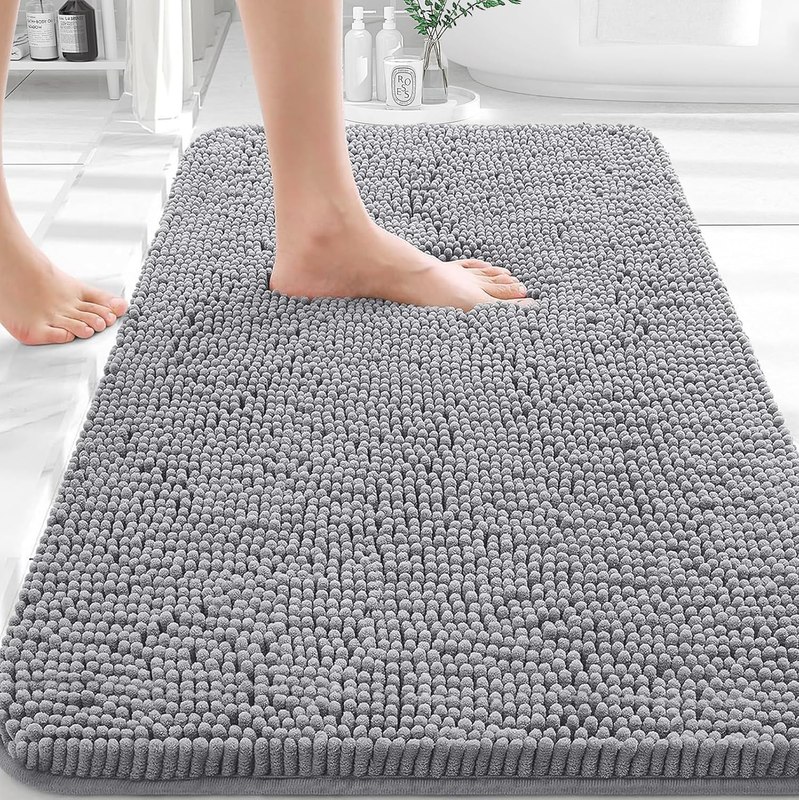 OLANLY Bathroom Rugs 36x24, Extra Soft Absorbent Chenille Bath Rugs | Grey, Quick-Drying Rubber Backing, Machine Washable Bath Mat for Bathroom Floor, Tub and Shower, Home Decor Accessories