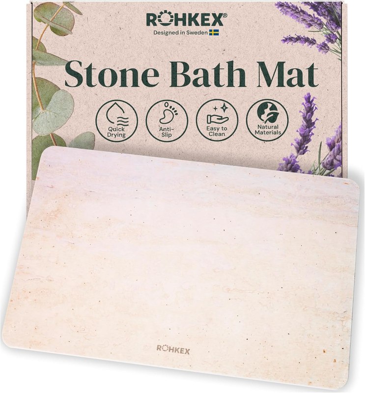ROHKEX Stone Bath Mat - Diatomaceous Earth, Beige, 24x15, Non-Slip | Diatomaceous earth st