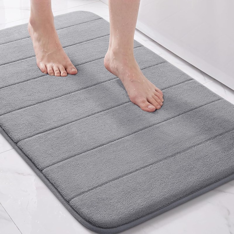 Yimobra Memory Foam Bath Mat 31.5x20, 5X Softer and Absorbent Bathroom Rug | Quick Dry Bath Rug, Non Slip Backing And Machine Washable Floor Carpet for Tub Shower, Home Decor Accessories, Grey