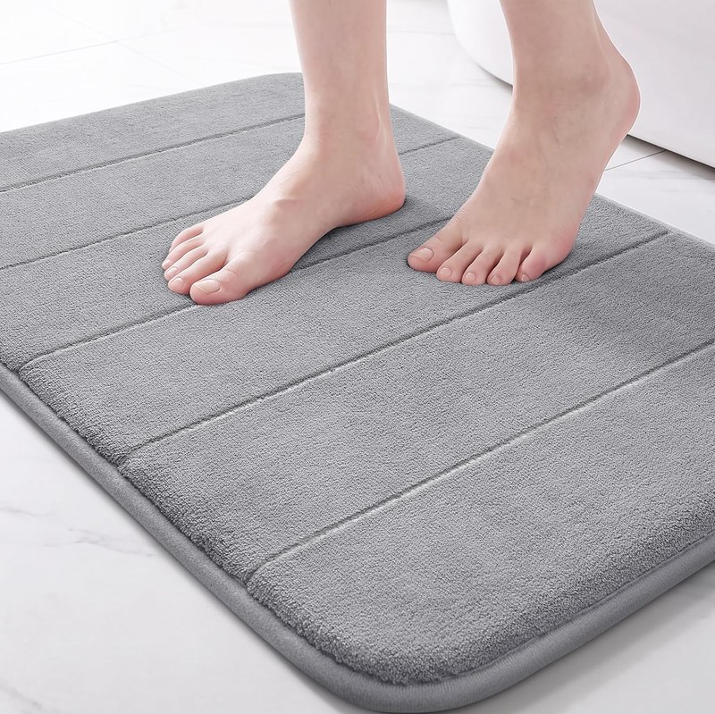 Yimobra Memory Foam Bath Mat, Super Soft Absorbent Bathroom Rug Non Slip, Quick Dry, Machine Washable Floor Carpet for Tub Shower, Home Decor Accessories, 24x17, Grey