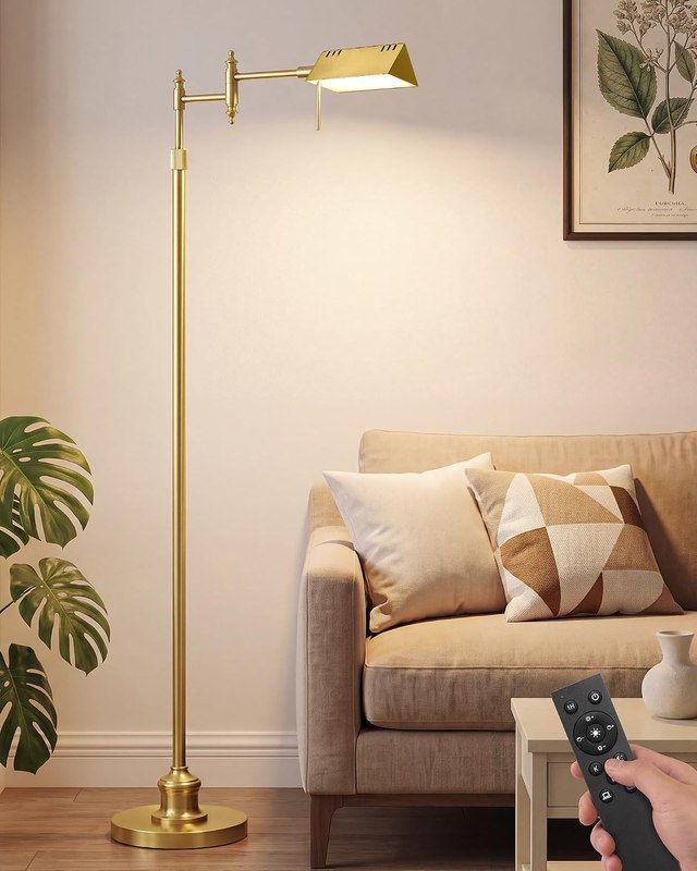 Bairth Gold Reading Floor Lamp, Dimmable Pharmacy Standing Lamp with Remote
